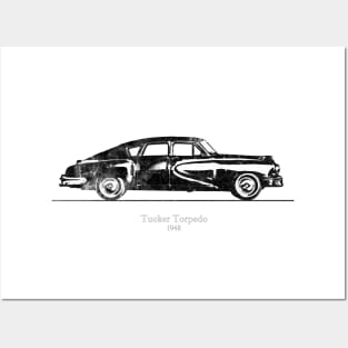 Tucker Torpedo 1948 - Black and White Watercolor Posters and Art